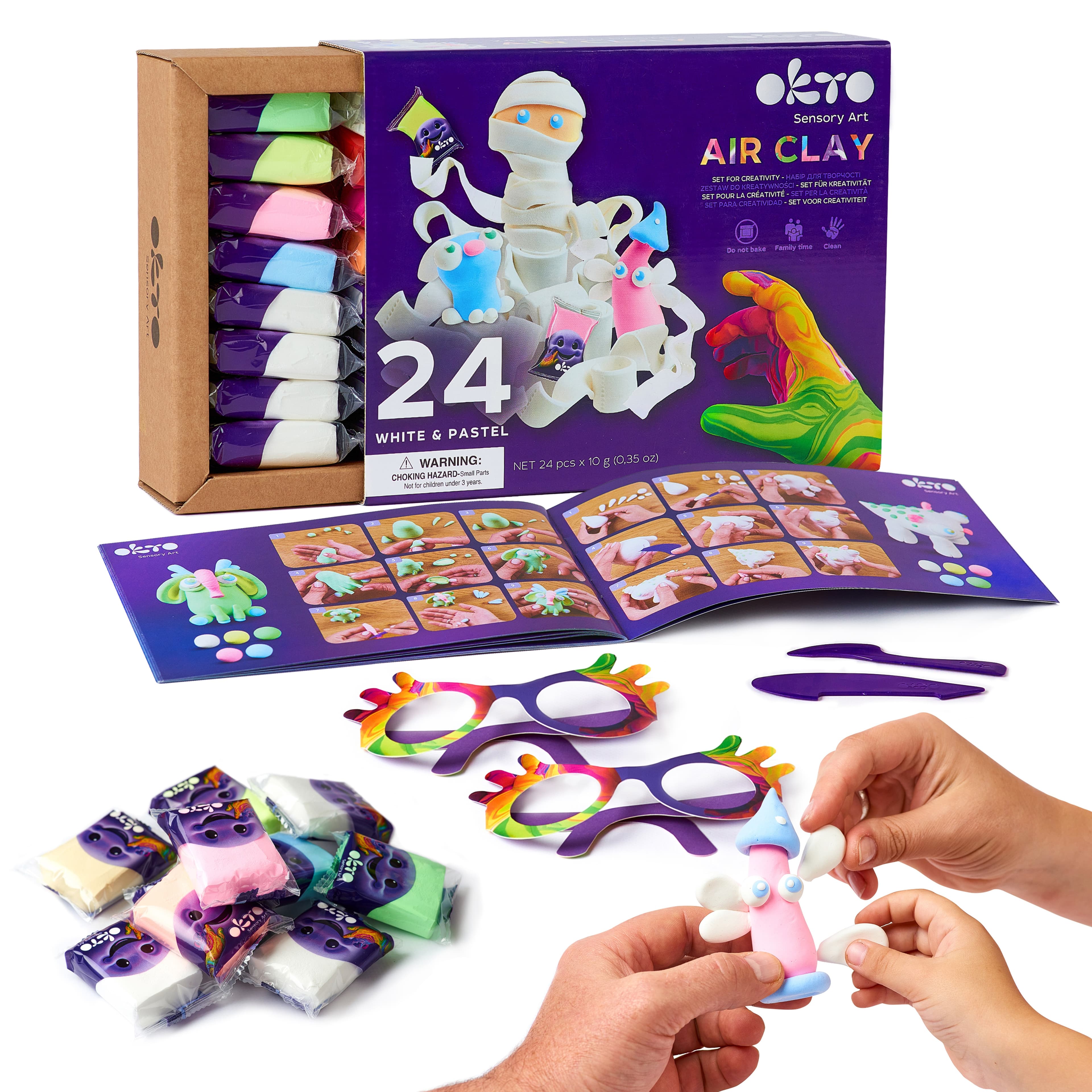 OKTO Samoschnoucí modelovací hmota set bílá a pastel 24 ks