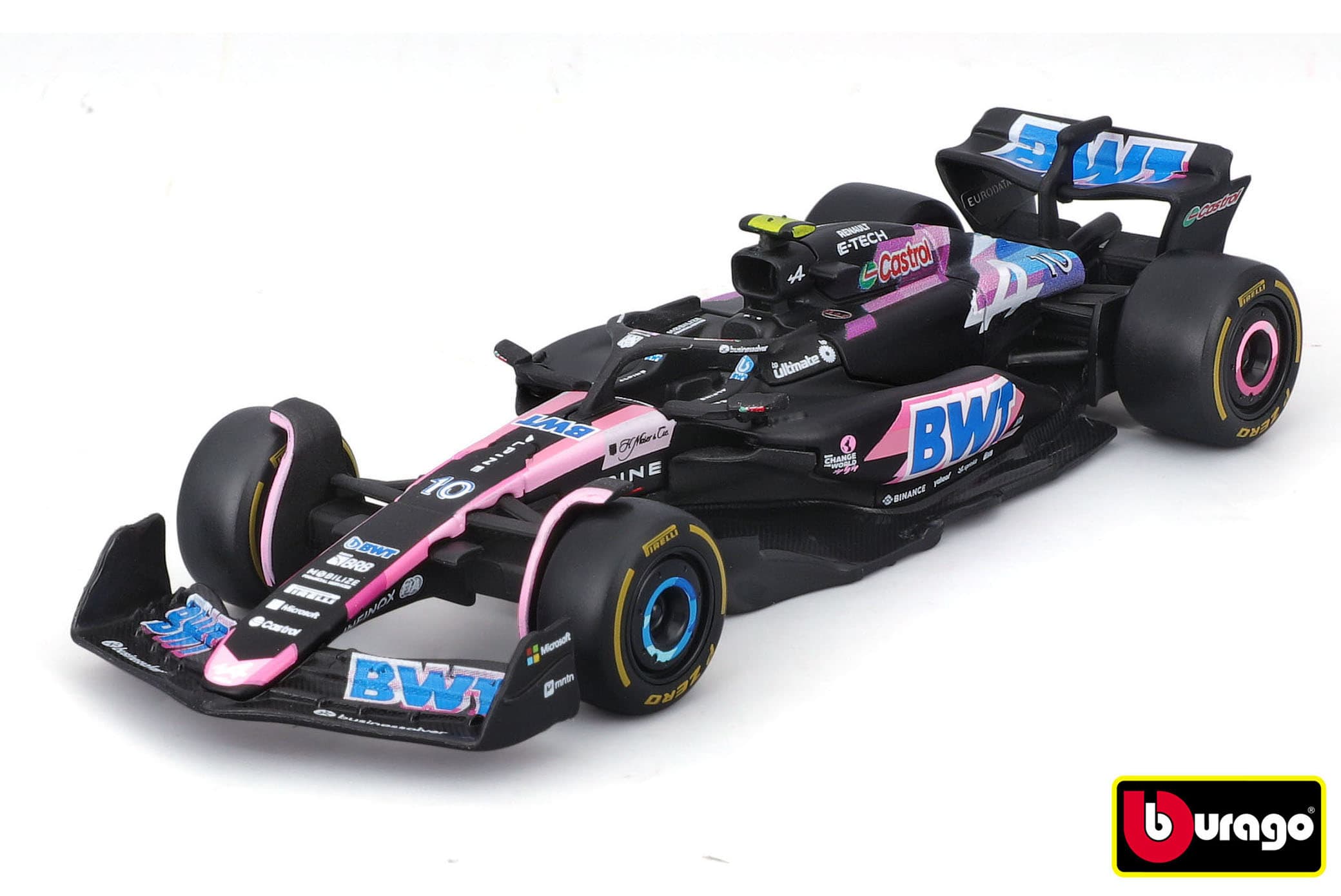 Bburago 1:43 RACE Formula F1 - BWT Alpine F1 Team A524 (2024) #10 (Pierre Gasly) - with driver and d