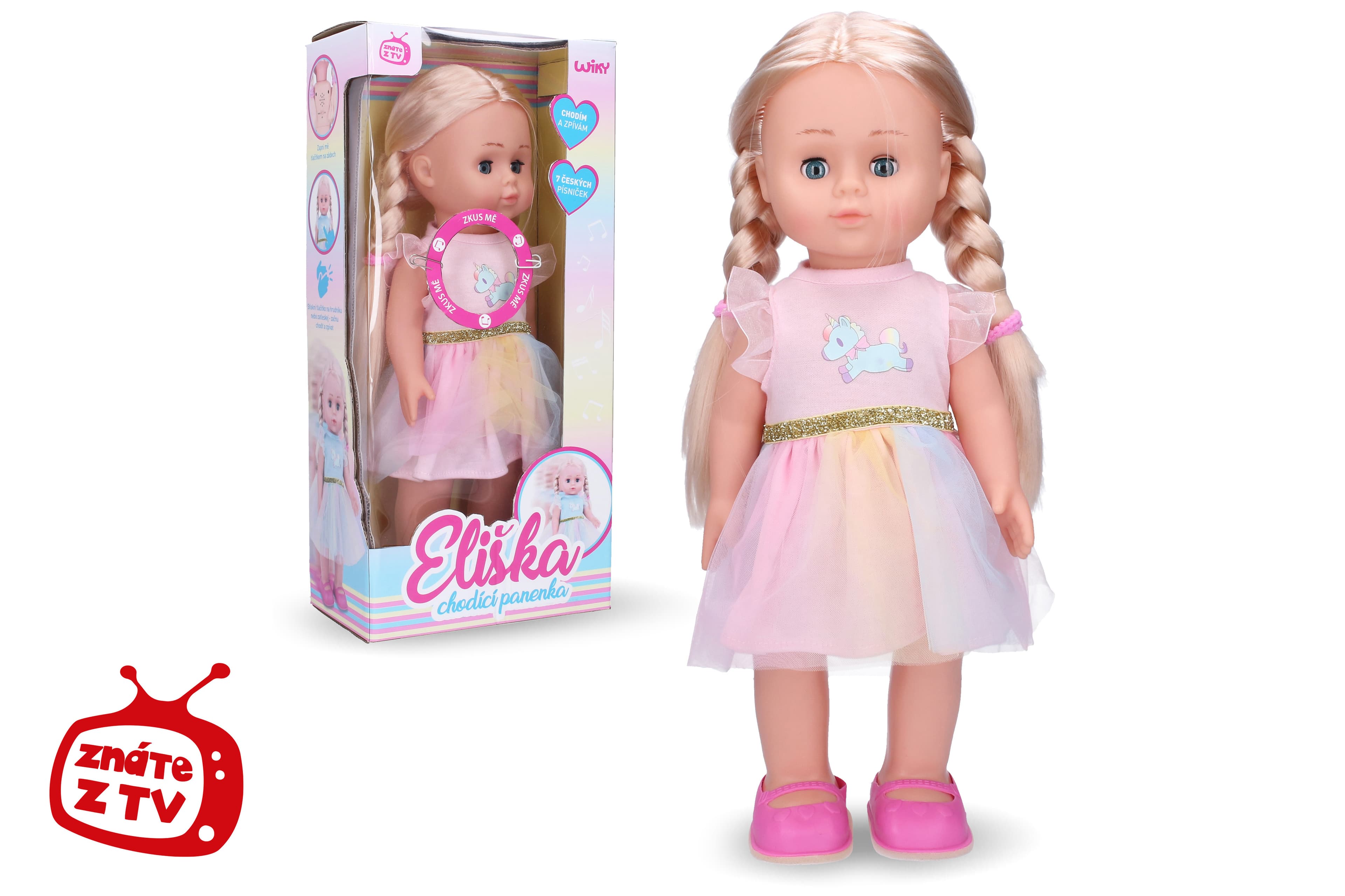 Wiky Panenka Eliška chodící 41 cm růžové šaty